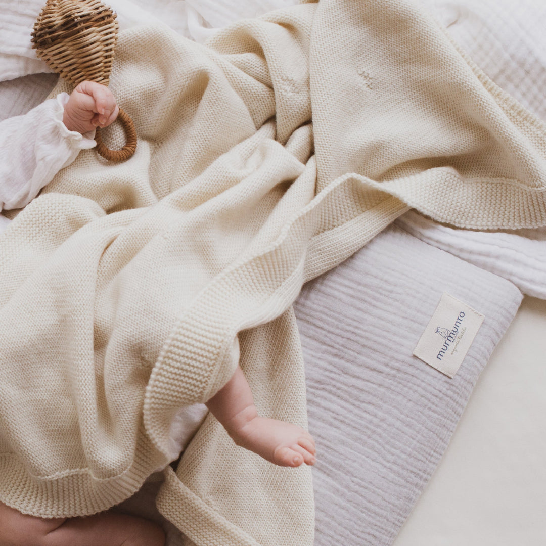 Bio-Schurwolle Baby-Strickdecke - murmunto